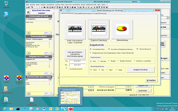 Windows 8 Kanzleisoftware Labortests - LawFirm Professional - Fenster "Kanzlei-Entwicklung" (Wirtschaftlichkeitsanalysen, Umsatz-Statistiken) mit neuer Auswahlvorschau-Anzeige in der Windows Taskleiste, auerdem individuelle Einstellung 3D-Farbverlauf